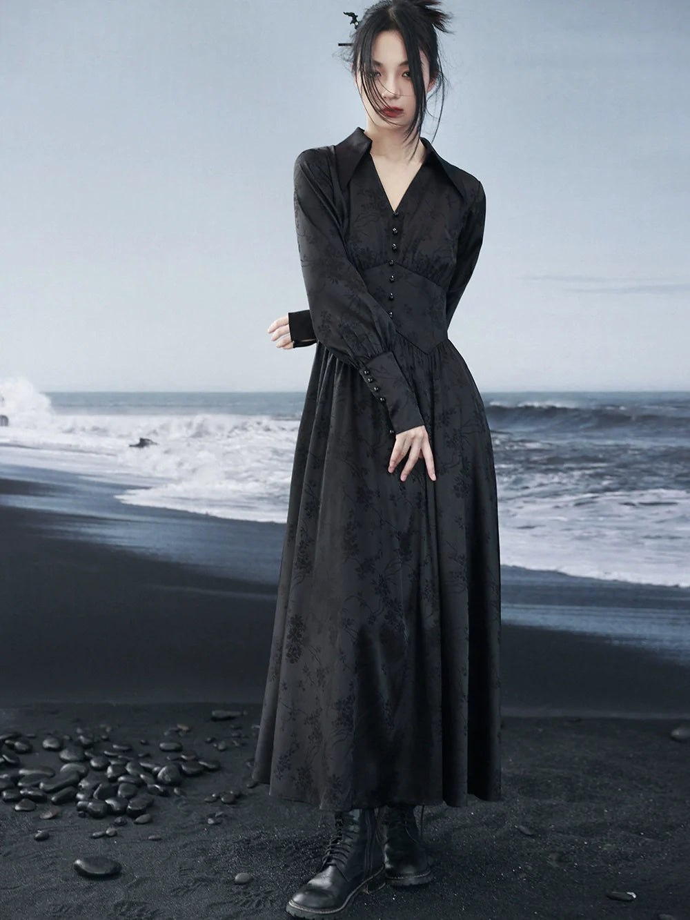 Dress Mark Jacquard Mode Waist Long