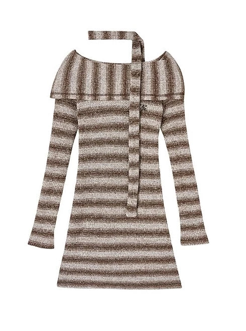 2Wey Knit Border Mode Slim Wan Piece + Knit Scarf