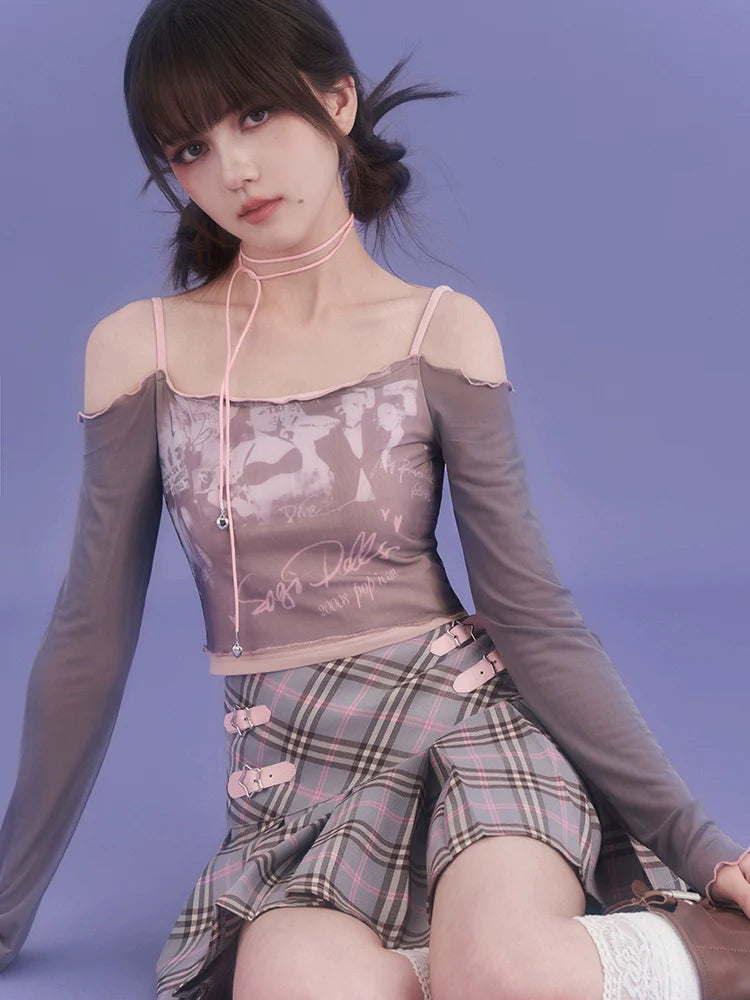 Schmales, kurzes Top mit transparentem Cami-Design