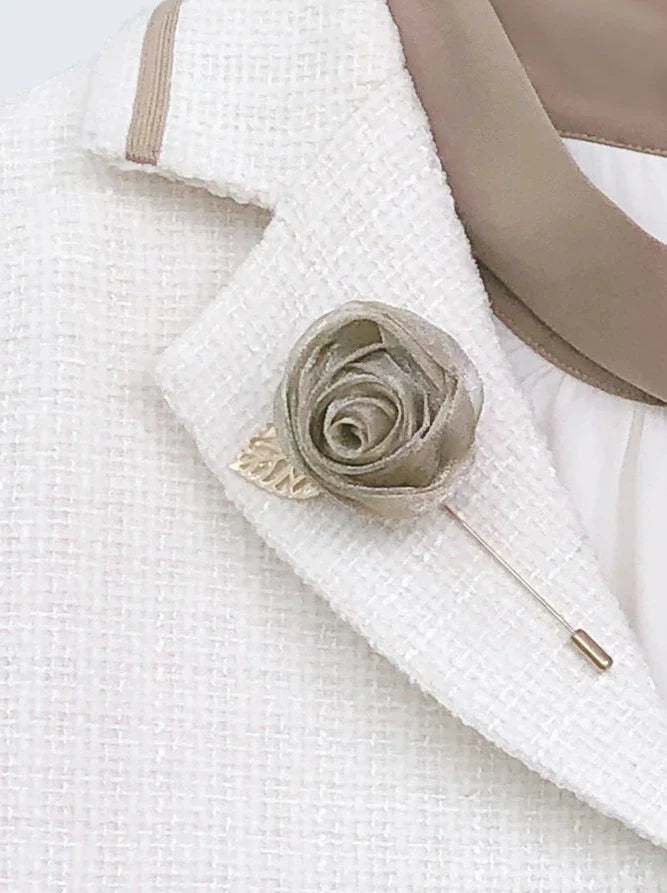 Skirt Suit Short + Shirt Rose Check + Retro Tie Brooch + Bow French Jacket Lace-Up