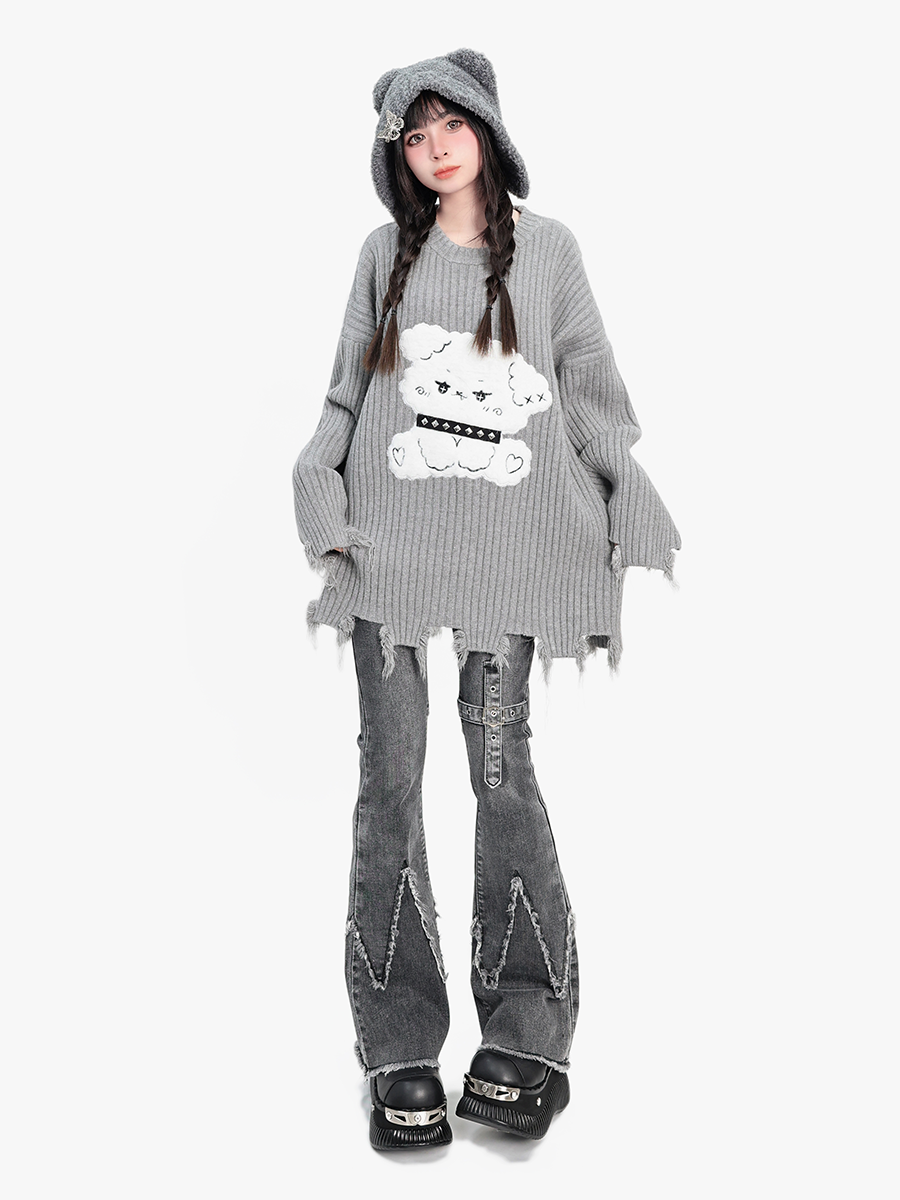 Dunkle Hose Osh Flared Denim Damage