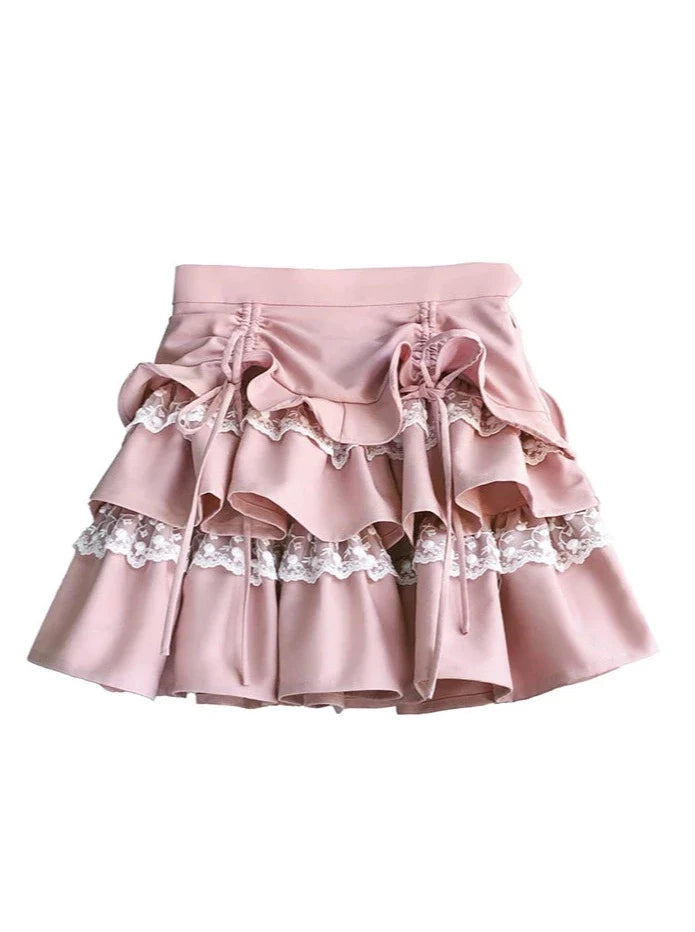 Ärmel + Rock Kuchen Quadrat Spitze Top Rüschen Hals Puff