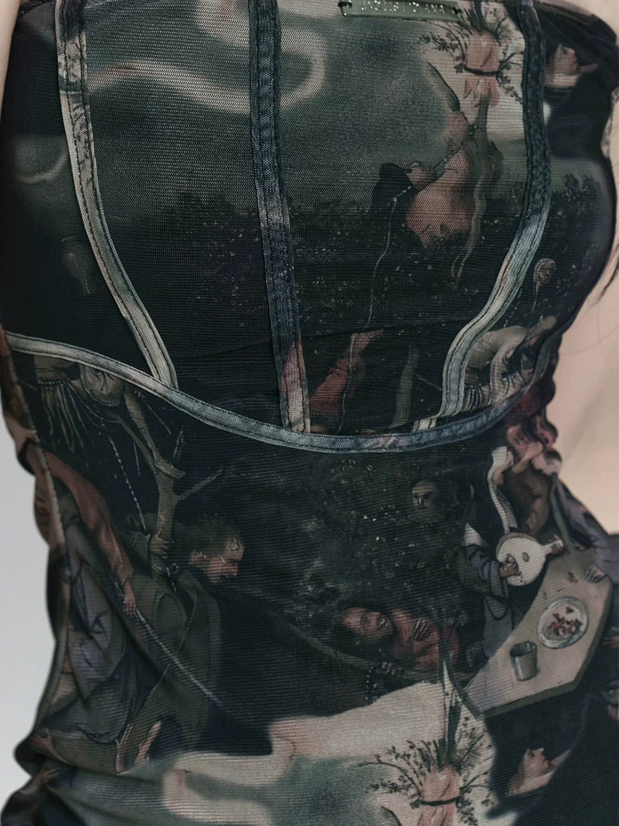 ネックホールイラスト レトロアートドレス