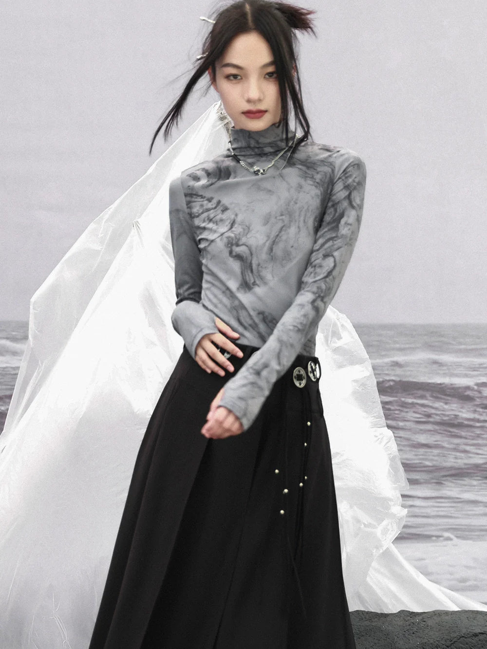 Halshoch Dunkles Marmoroberteil Slim