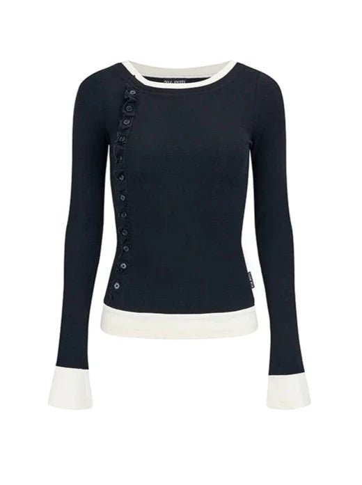 ステッチラウンドネックフェイクツーピースセーター