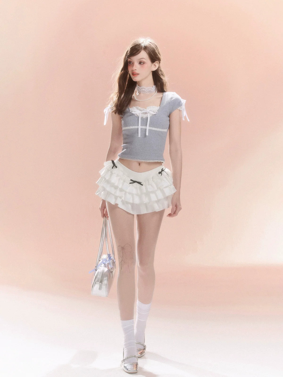 Französisches Top für kleine Mädchen mit Schleife und Kurz