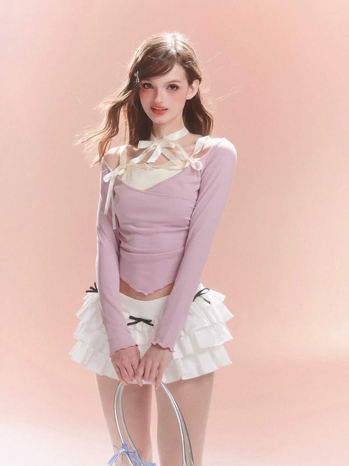 スカートティアードフリルリボン