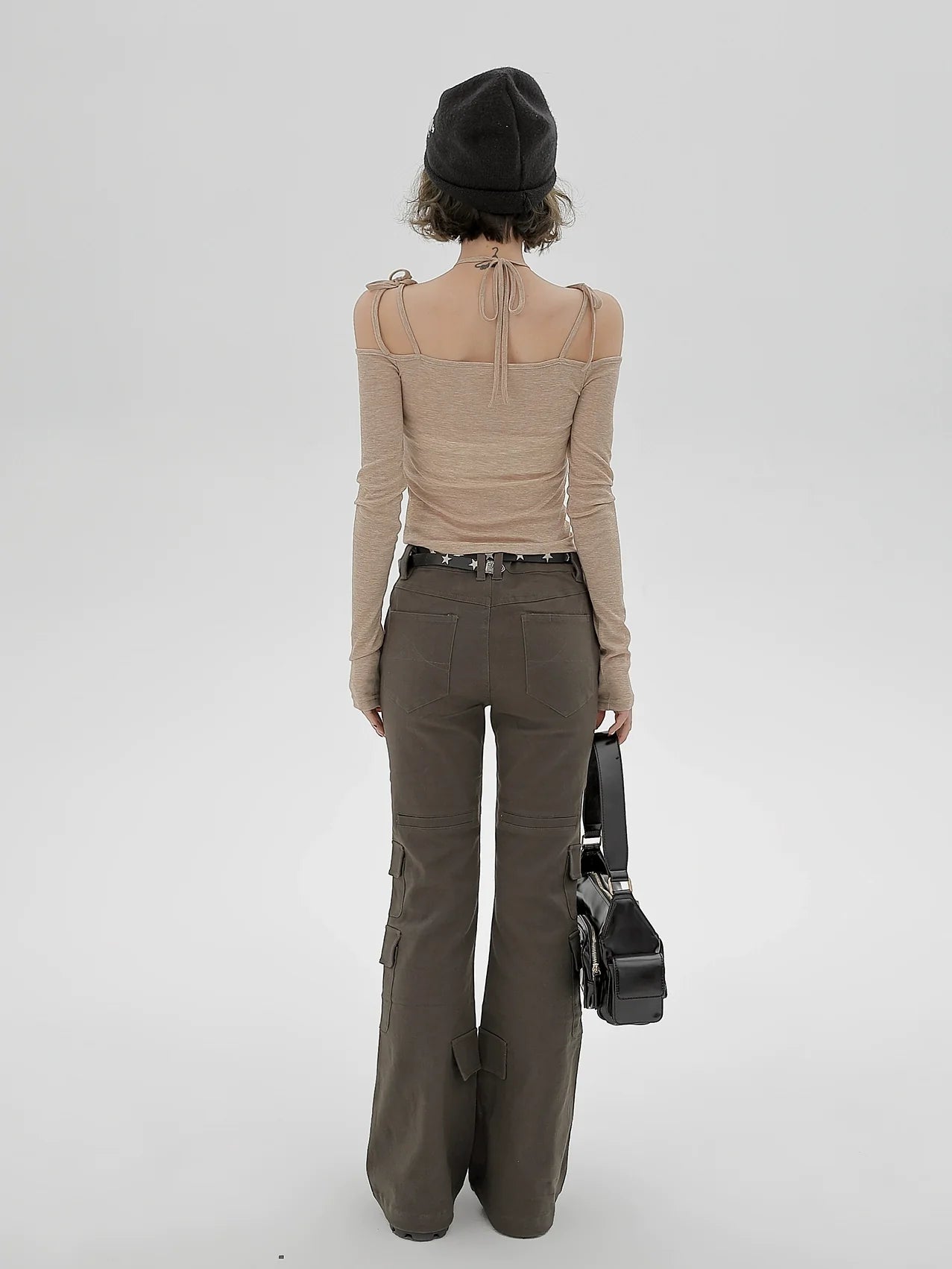 ショルダーリボンホルターネックトップオフ