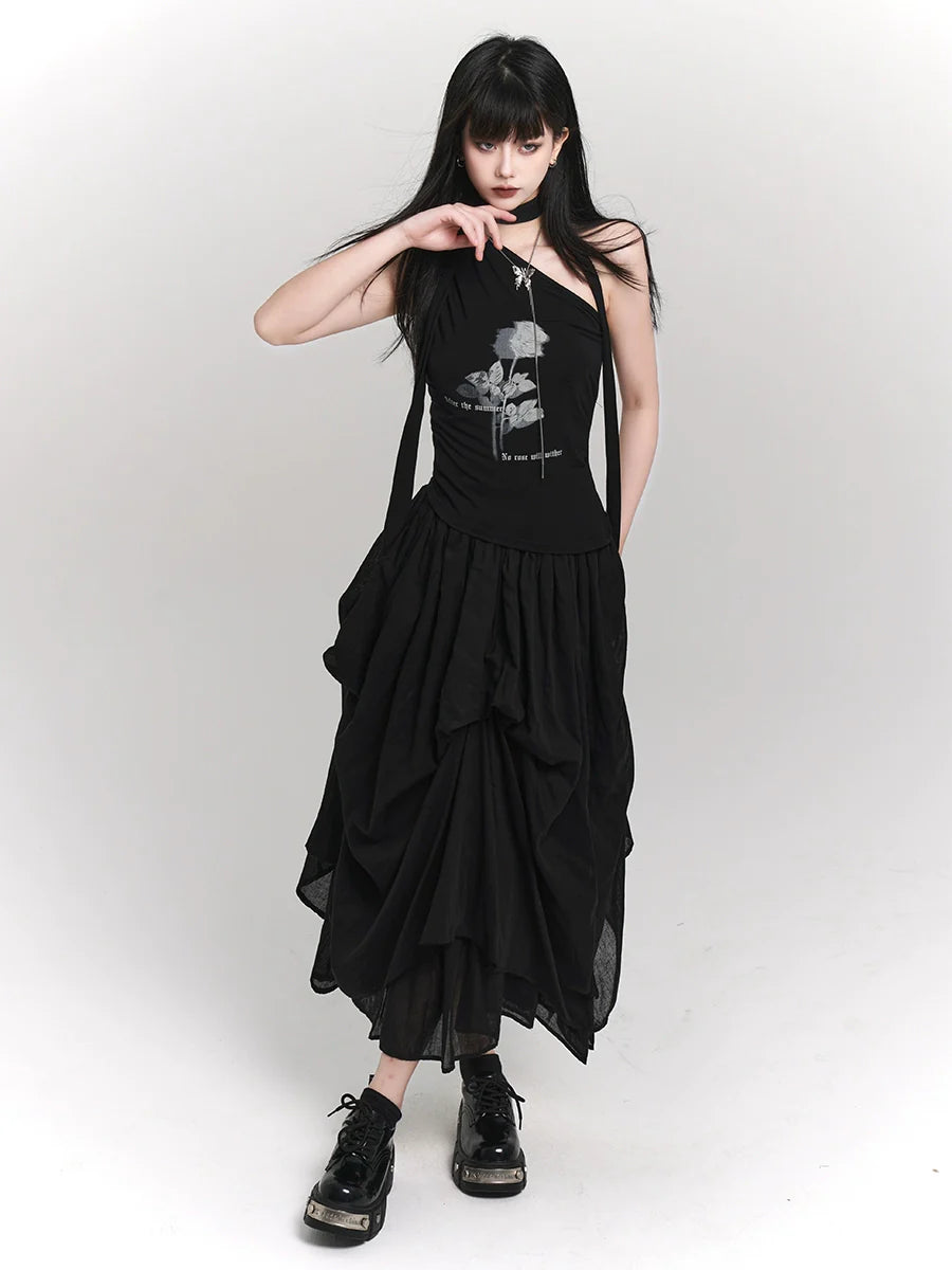 ロングスカート 夏 ブラック ダーク