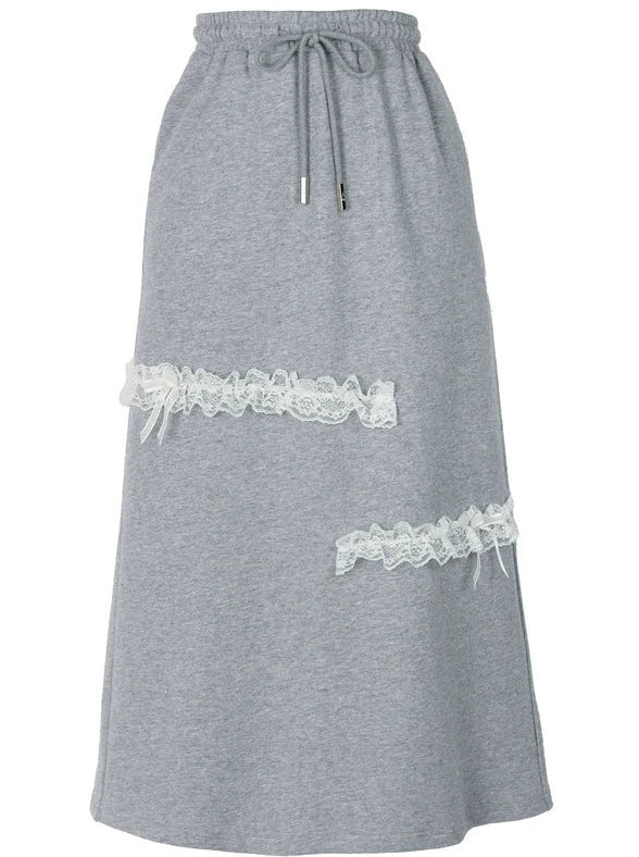 Long Gray Top Lace Hoodie Gray Embroidery Skirt