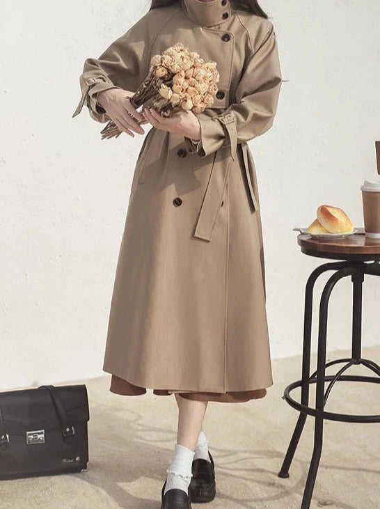 Trenchcoat im Retro-Stil, Britisch, Khaki, elegant