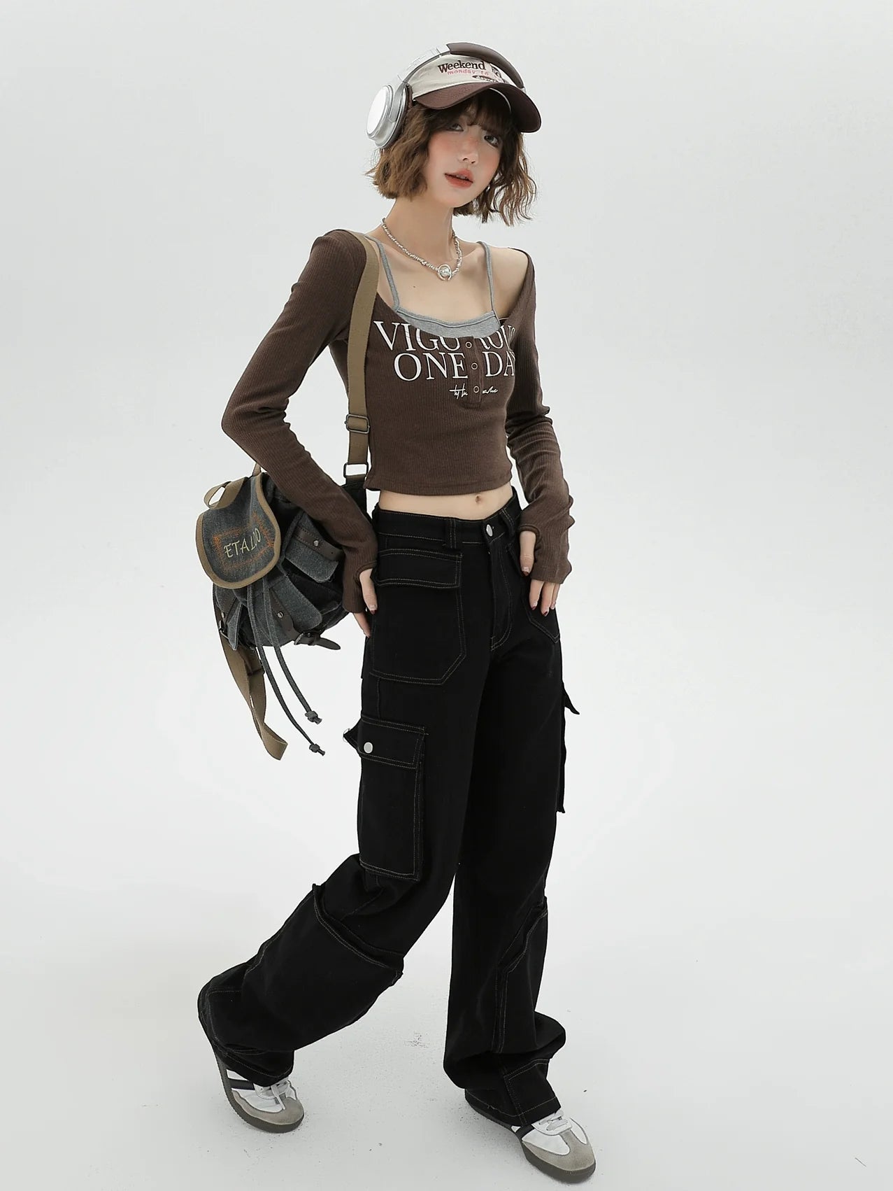 Two Short Faux Square Slim Piece Top Neck