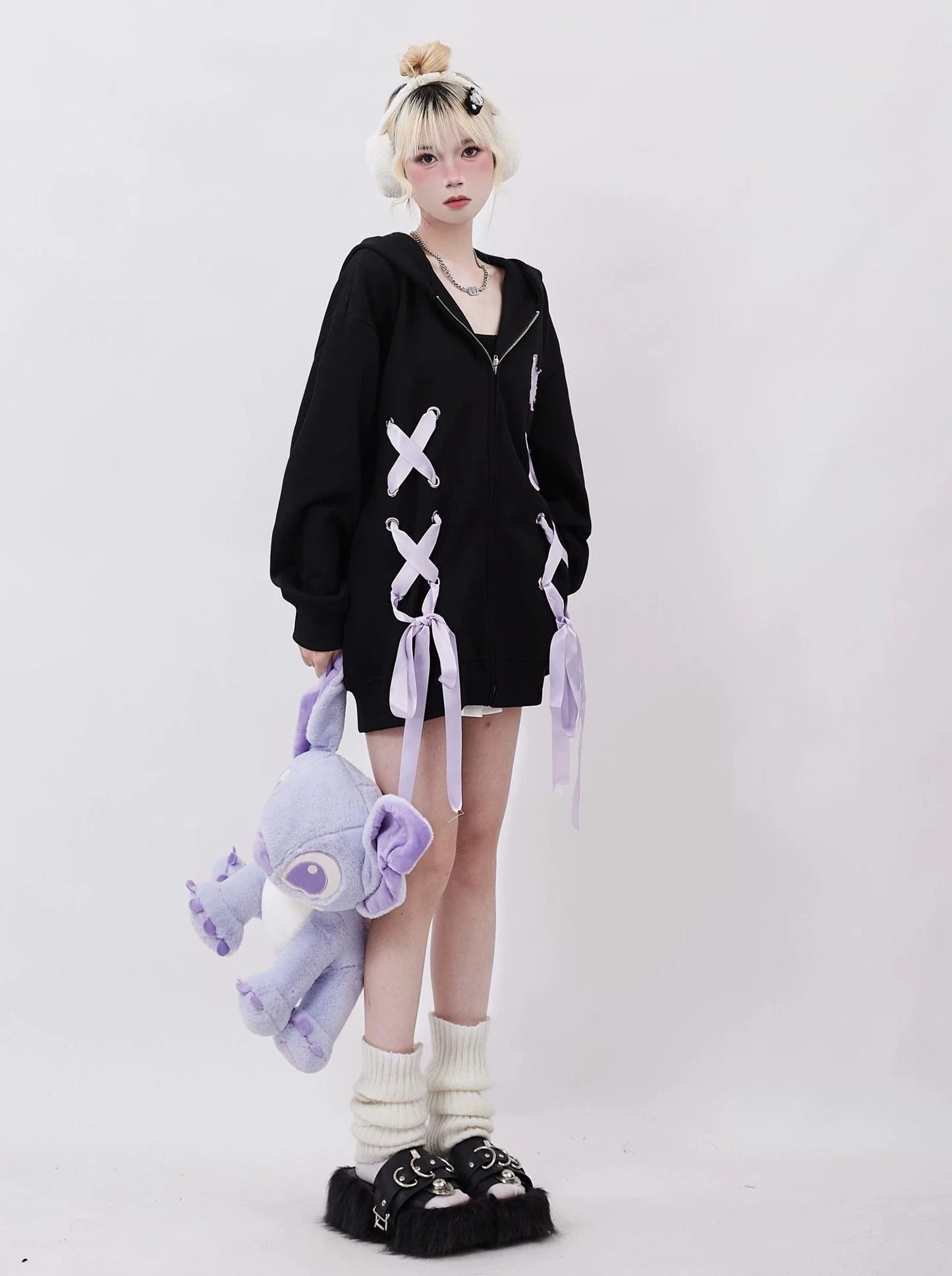 Lace-up Hoodie Zip Big Hooded