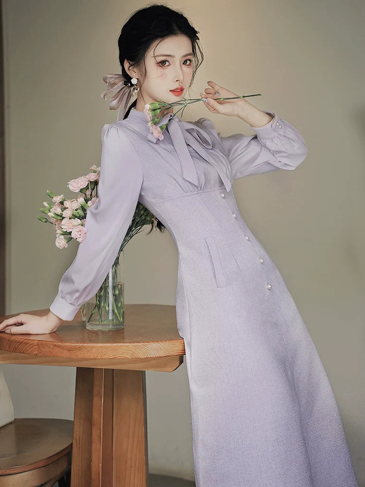 ドレス シアー パープル レトロ リボン