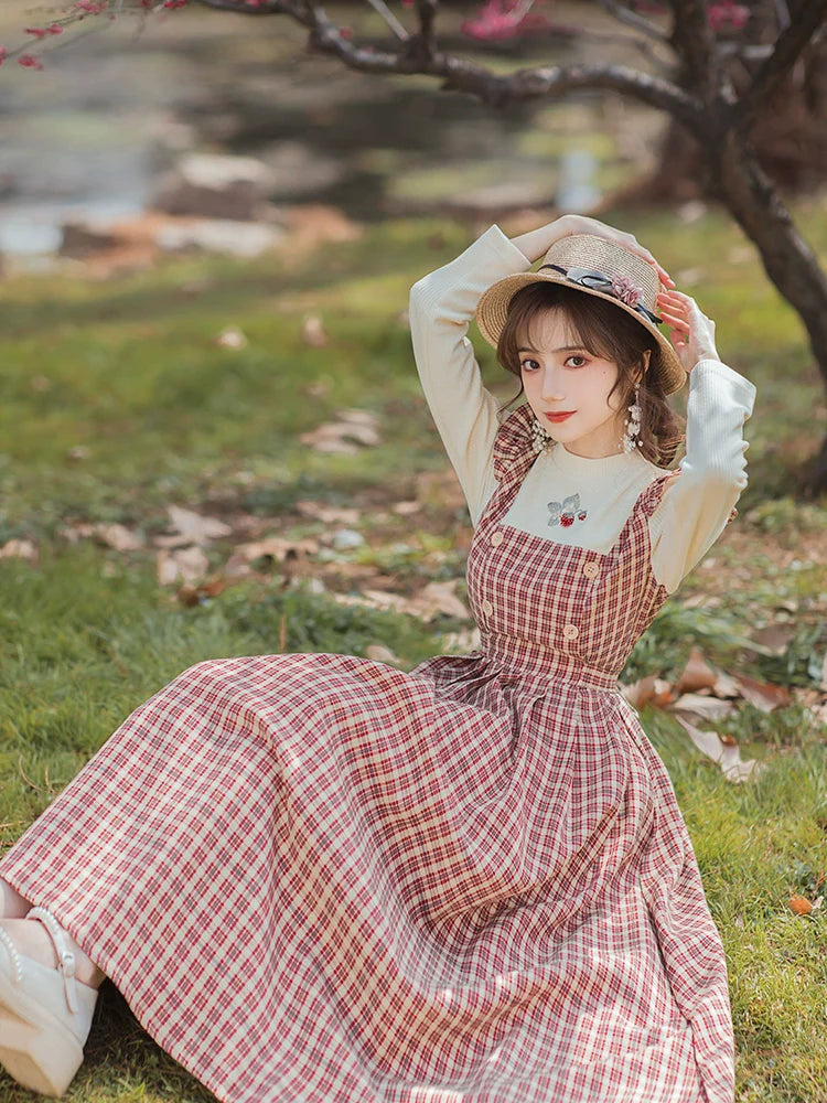 チェックサスペンダーワンピース ガーリーレトロ