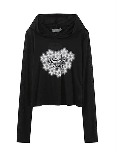 Hoodie Langes Print Top T Star Sheer