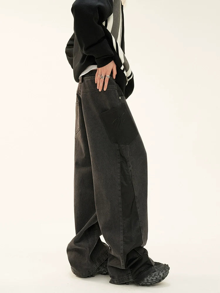 Denim Leather Patchwork Pants