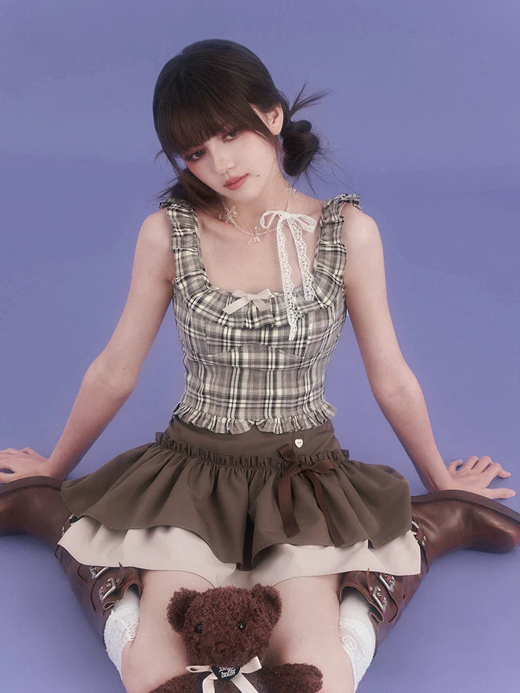 リボンキャミソール ガーリーチェック