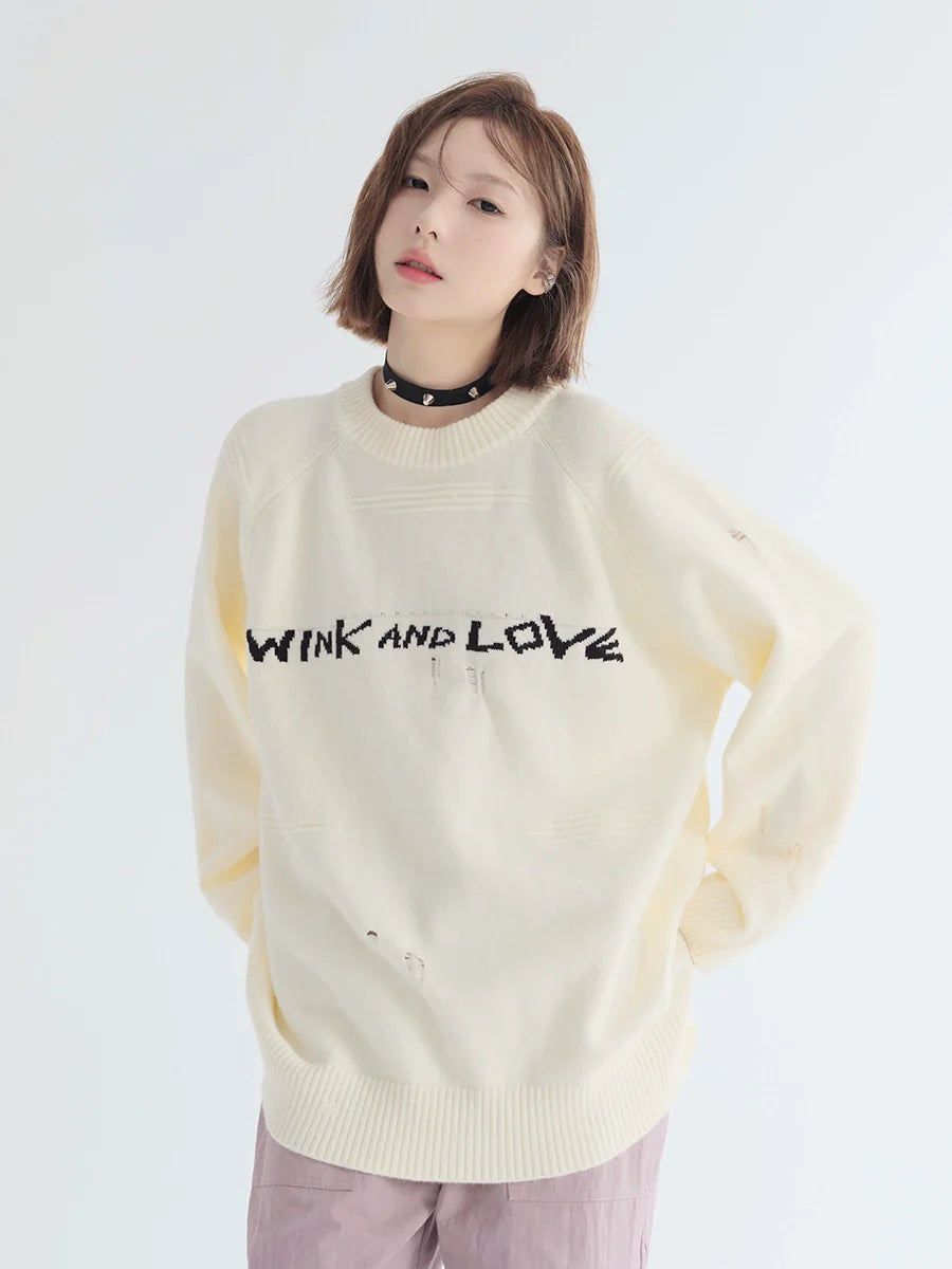 Neck Loose Sweater Round Logo Casual