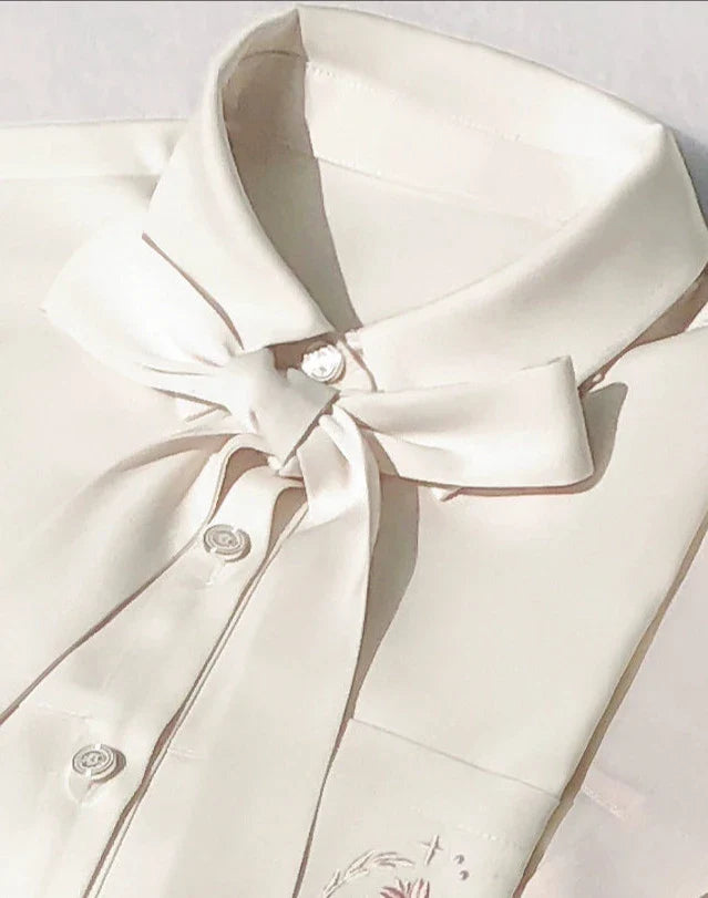 Kirsche Dunkles Band Showa Graue Jacke Feder + Note Rock Retro Karierte Brosche Chiffon Hemd + Rock