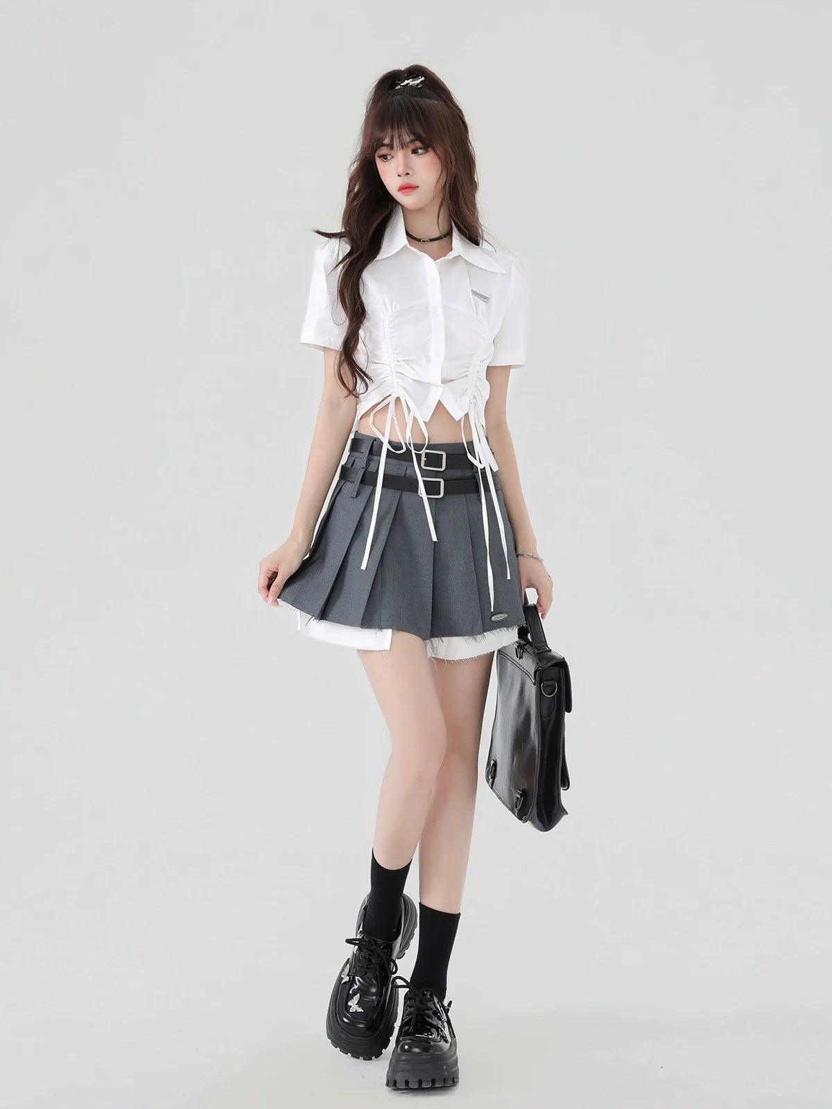 Großes Hemd mit Schleife, kurz, cool