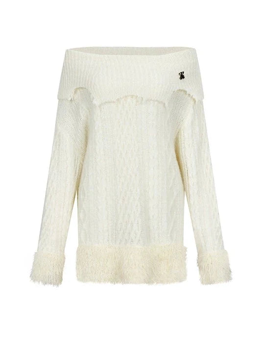 Off-the-shoulder Fur One-pointed Top