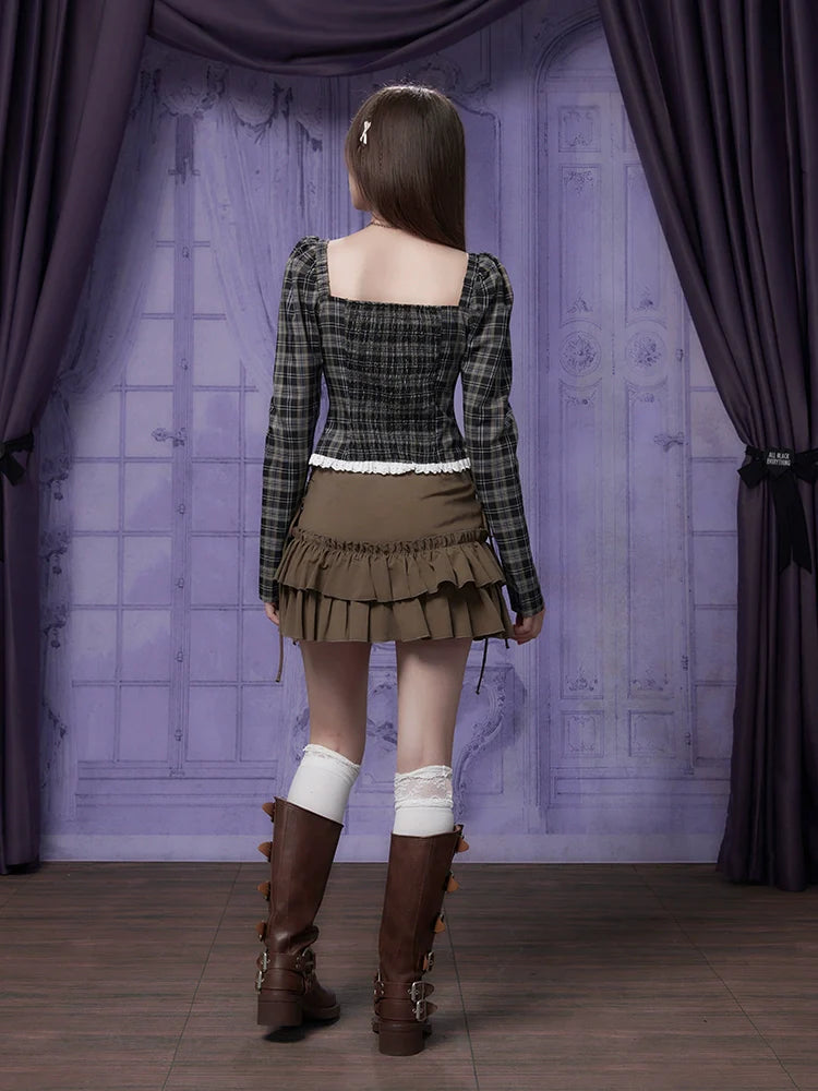 ガールフリルファイティングブラウンレースアップスカート