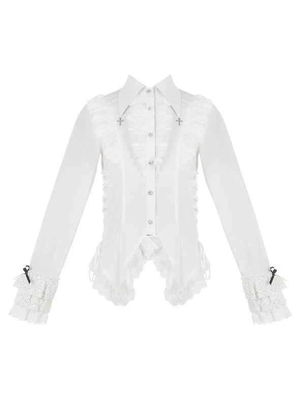 ブラウス レース ホワイト + ジャケット ドレス ブラック ブラック クラシック ドレス ゴシック アンド ナイト ラッフル トラベラー