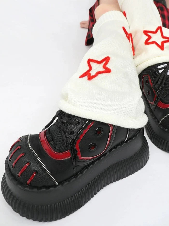 Mode Dunkelschwarze Schuhe Mine Rot