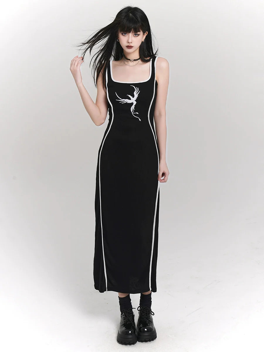 ダークキャミソールストライプドレス サイドスリム