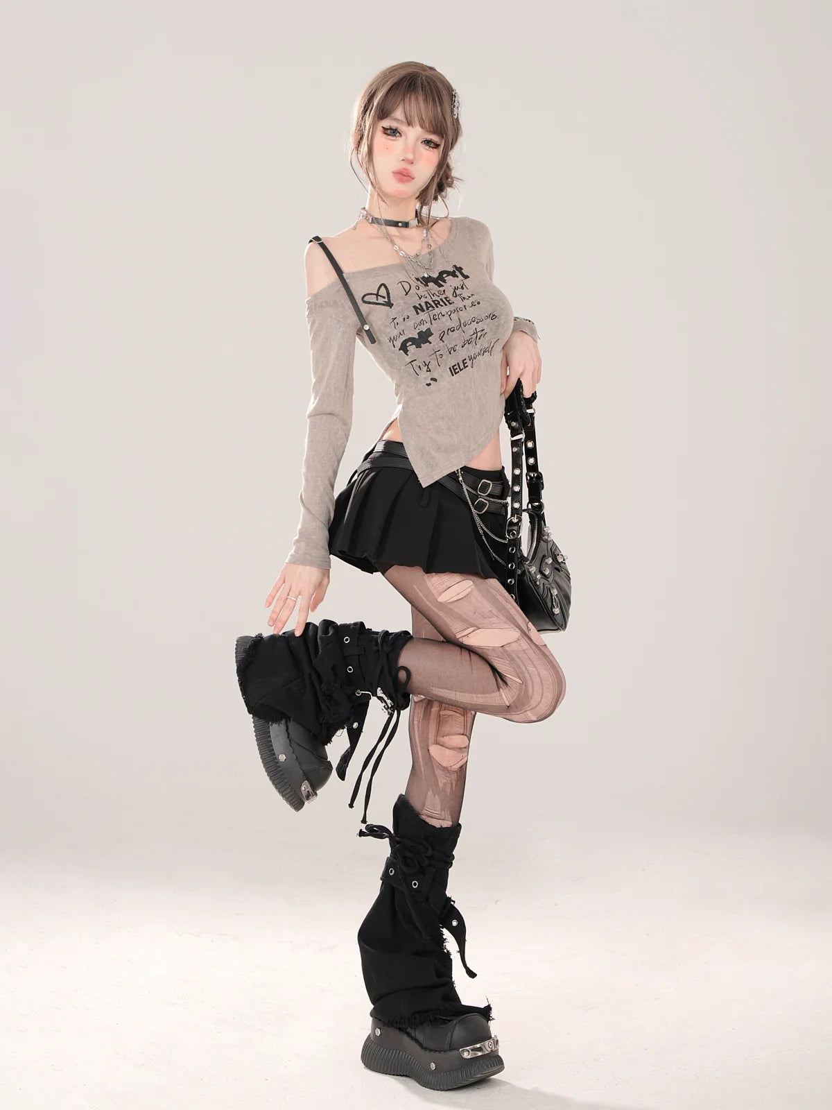 Long Slit Straps Off-Shoulder Irregular T-Sheer