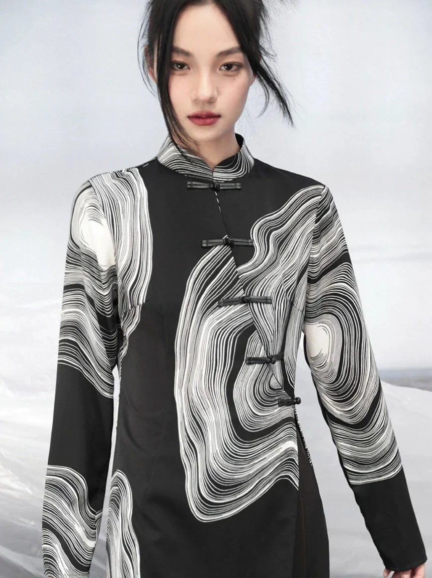 Dark Mode Dress Long Marble