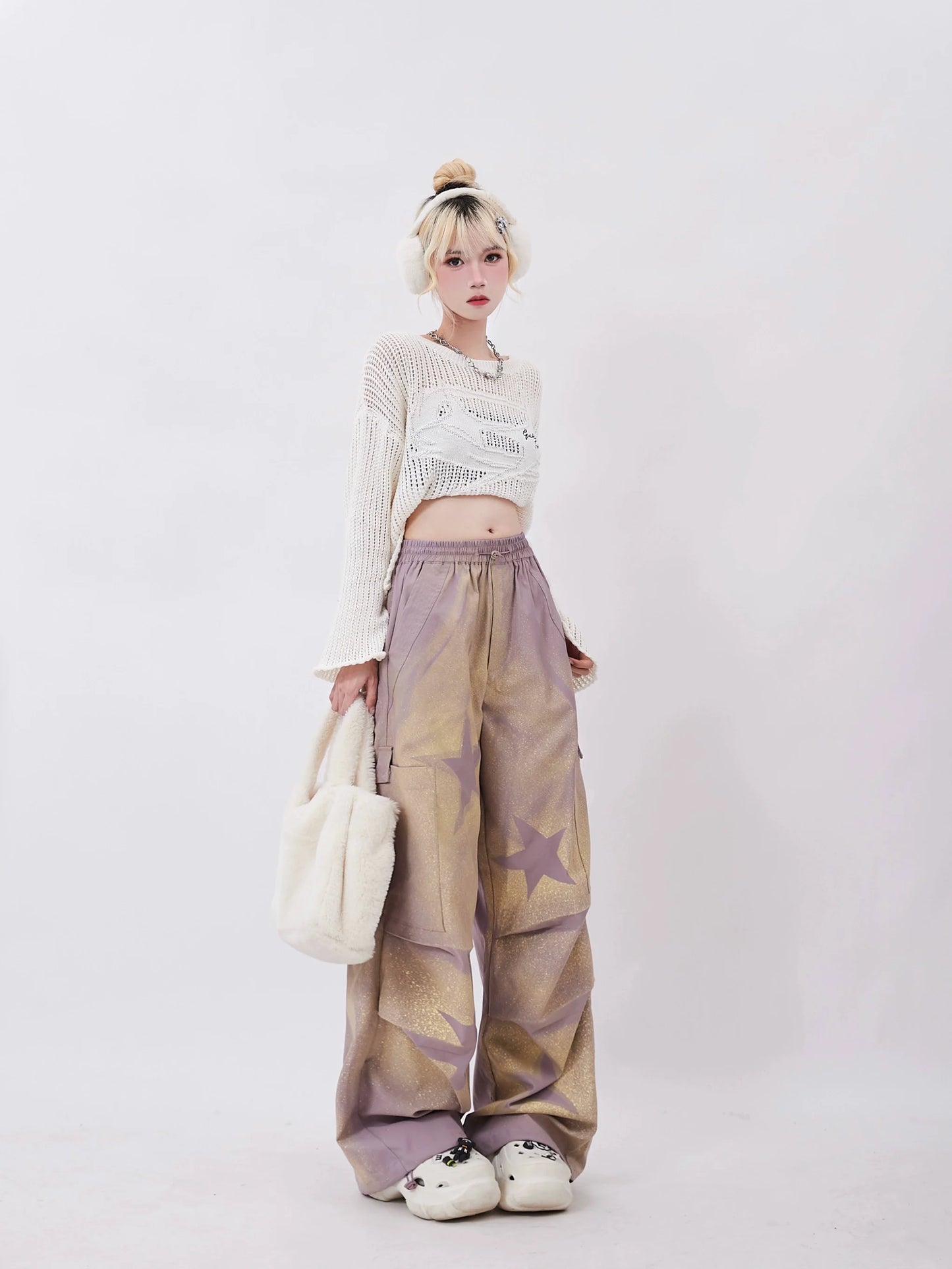 Hose Lila Breit Stern Durchsichtig