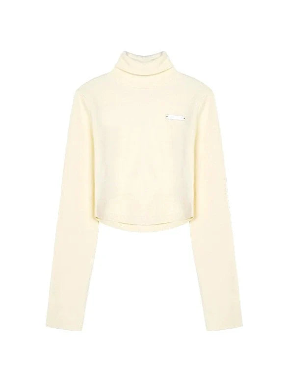 ワンポイントネックハイスリムトップス