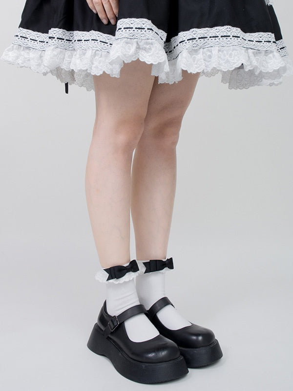 Pink/Black Bowknot Sweet Lolita Socks
