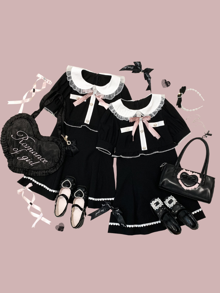 Spitzenkleid mit Puppenkragen und Liebesmotiv