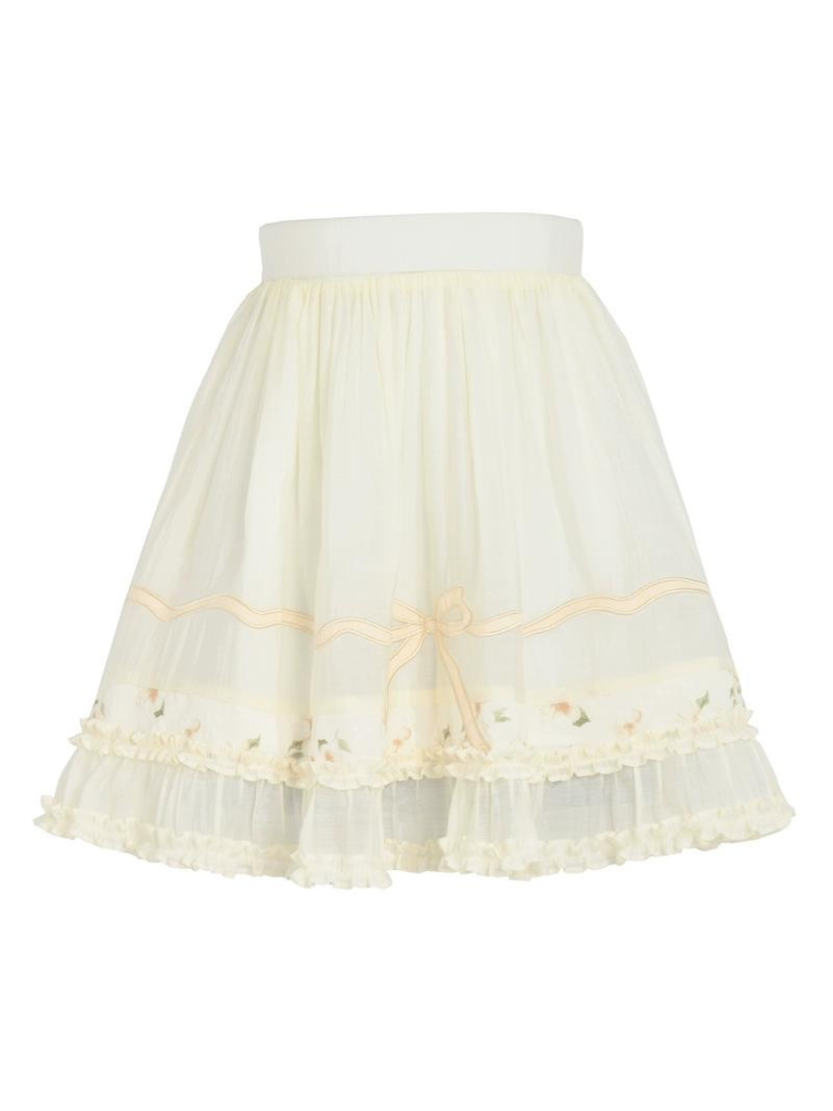 Rüschenhemd, angesetzter Rock mit chinesischem Kragen + transparenter Waldstoff