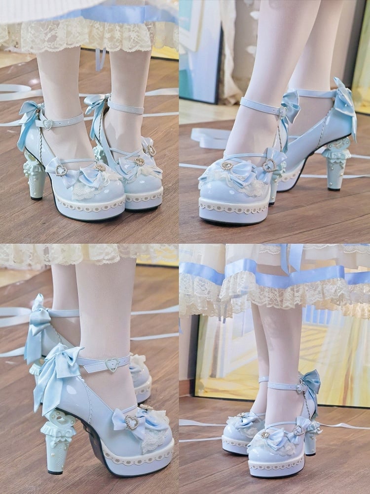 Platform Details Lolita Sweet Block Bow Heart Blue Sculpted High - Sky with Heel Janes Mary Accents