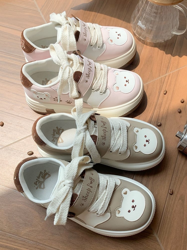Lolita - Bear with Velcro Detachable Platform Sweet Theme Sneakers Paw Prints Brown