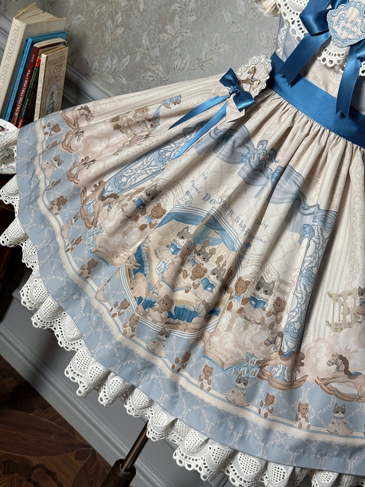 Lolita Jumper Blue and Kitty Teddy Print Sweet Skirt