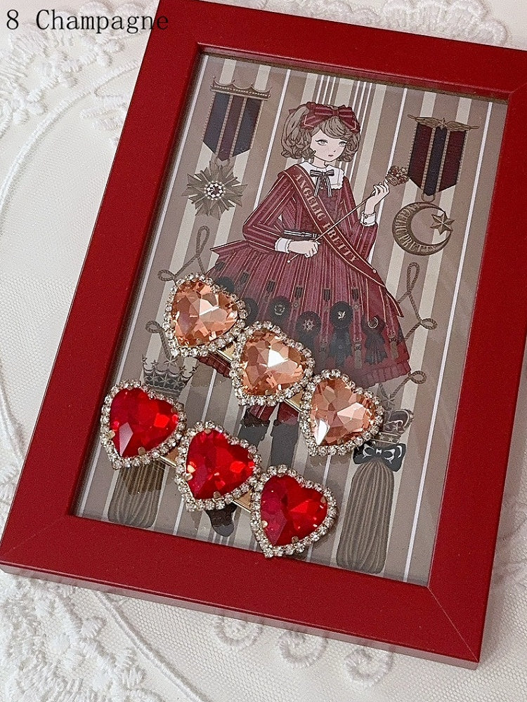 11種類のラインストーンハートヘアクリップ