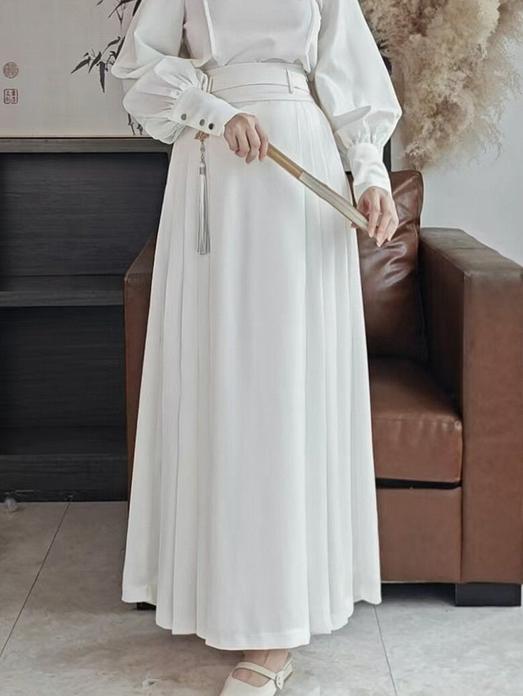 Detachable White Fringe Set Skirt - Elastic Style Partial Chain Belt Chinese Decor Waist