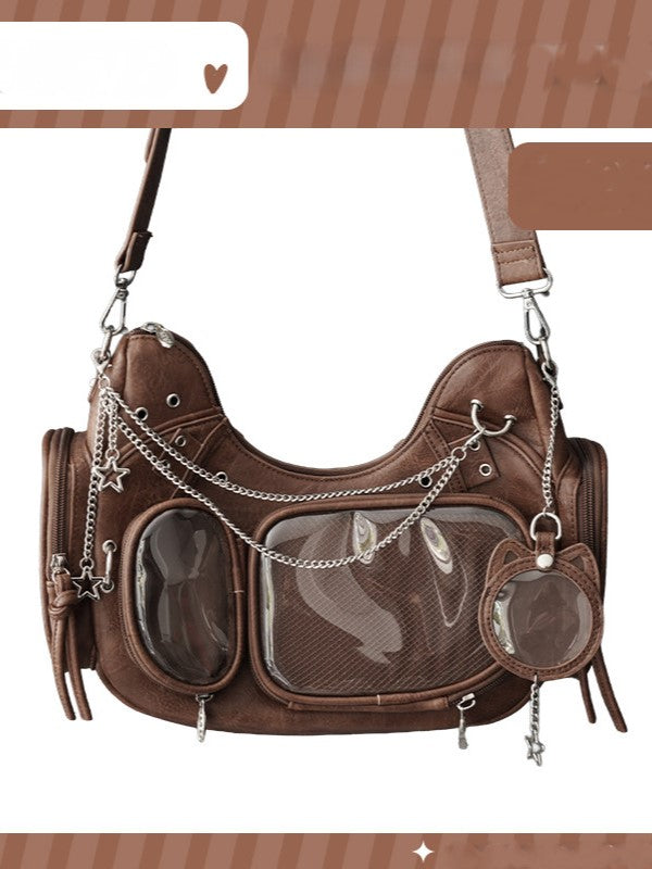 Brown Bag with Cat Ear Design Details PU Chain Crossbody Ita