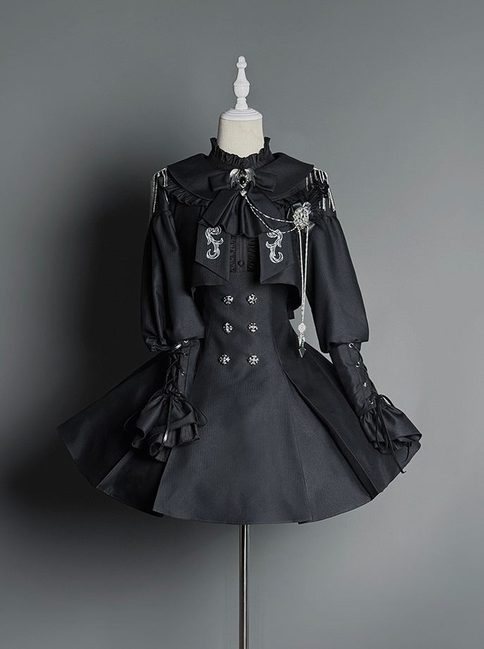 Black Lolita with Buttons Gothic Under Silver-tone Bust Dress