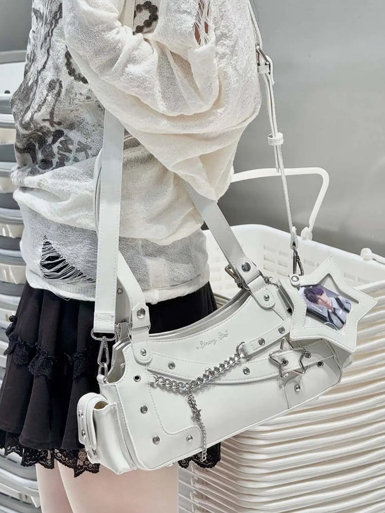 Schultertasche mit Y2K-Charm-Tasche in Weiß Star Ita PU