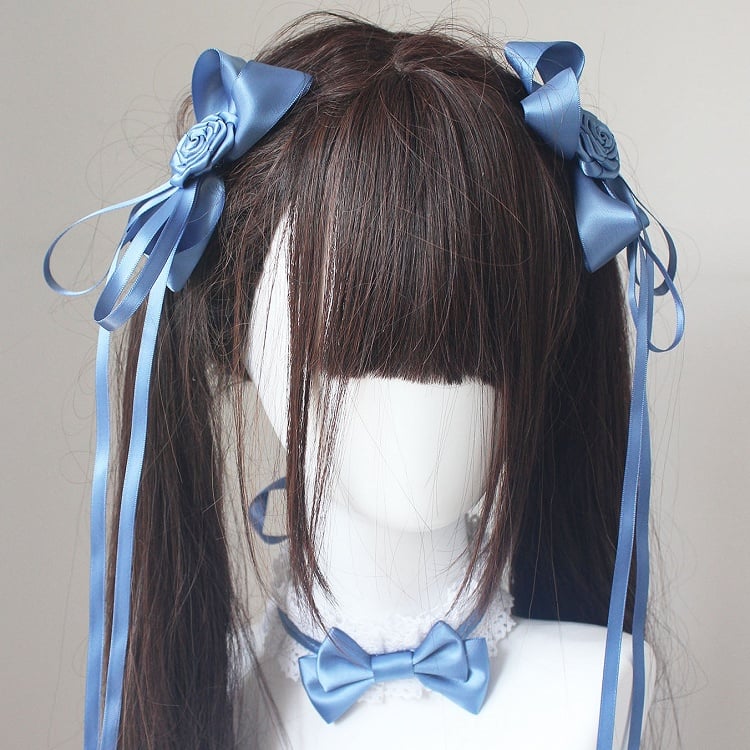 Floral Hairclips Bowknot Design Dusty Blue