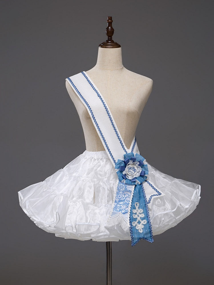 White Sailor Lolita Sash with Blue/Yellow Trim - Twin Bear Original Design