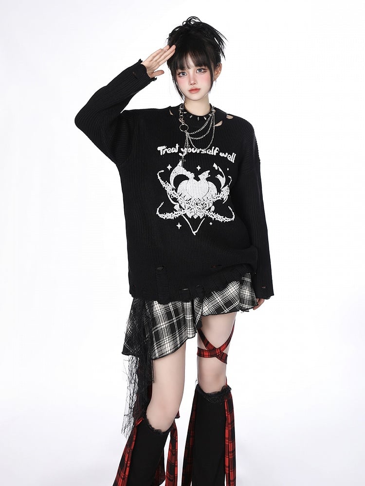 Asymmetrischer rot-weiß karierter Stufenrock mit kaskadierendem Spitzenrüschenbesatz