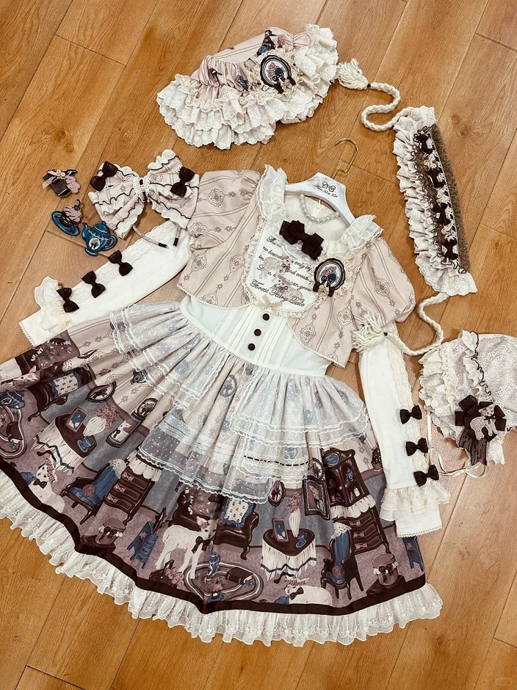 Trims Beige with Dress Brown Lolita Round Print Home Sheep's Sweet Neck Lace