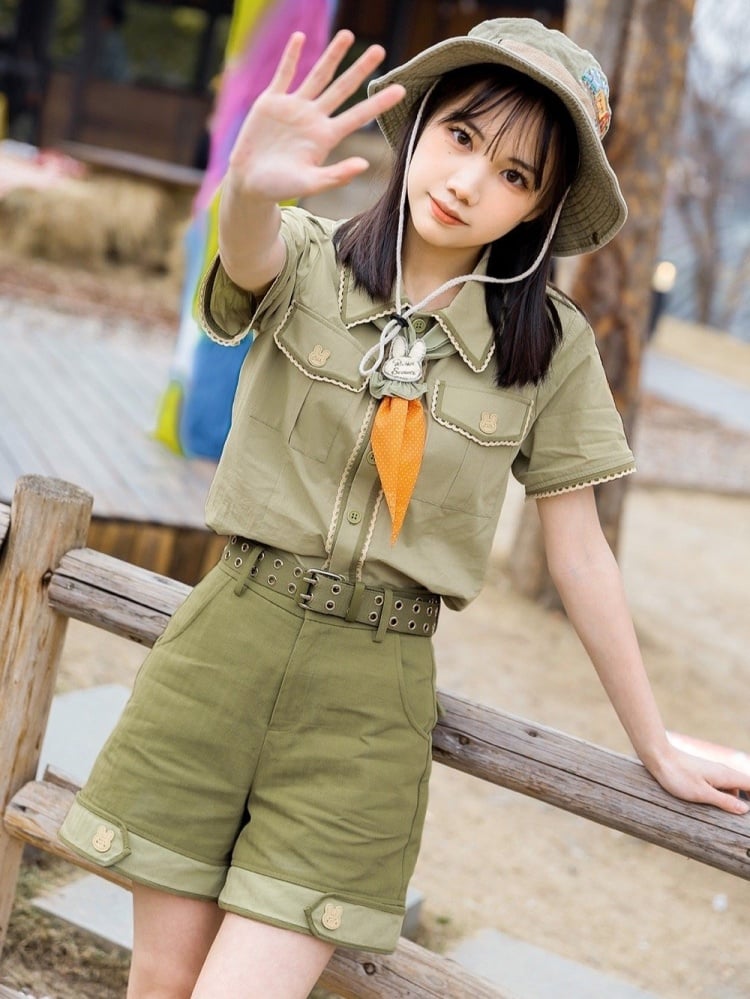 グリーン王子のウエストベルト付きファッションショーツ